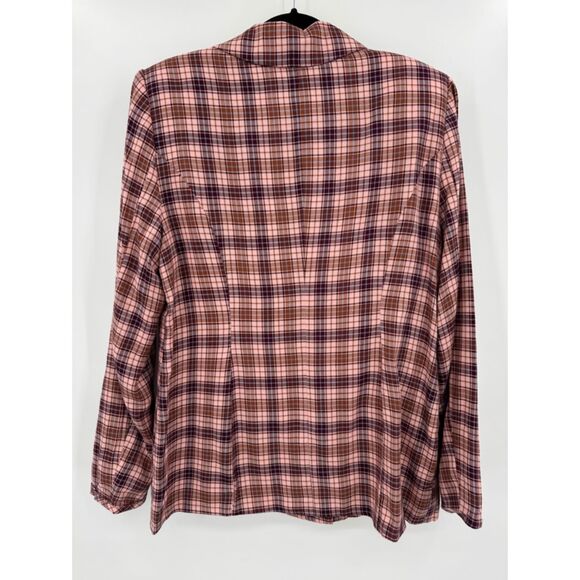 MAJORELLE Pink Burgundy Rhea Plaid Lightweight Blazer Jacket Top Size Large L - Picture 7 of 9